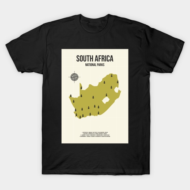 South Africa All National Parks on a Map Travel Poster T-Shirt by jornvanhezik